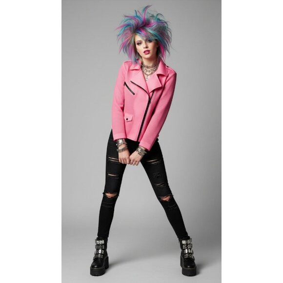 Rebecca Minkoff Long Sleeve Notch Lapel Collared Moto Jacket Pink Ombre Size M - Picture 16 of 16